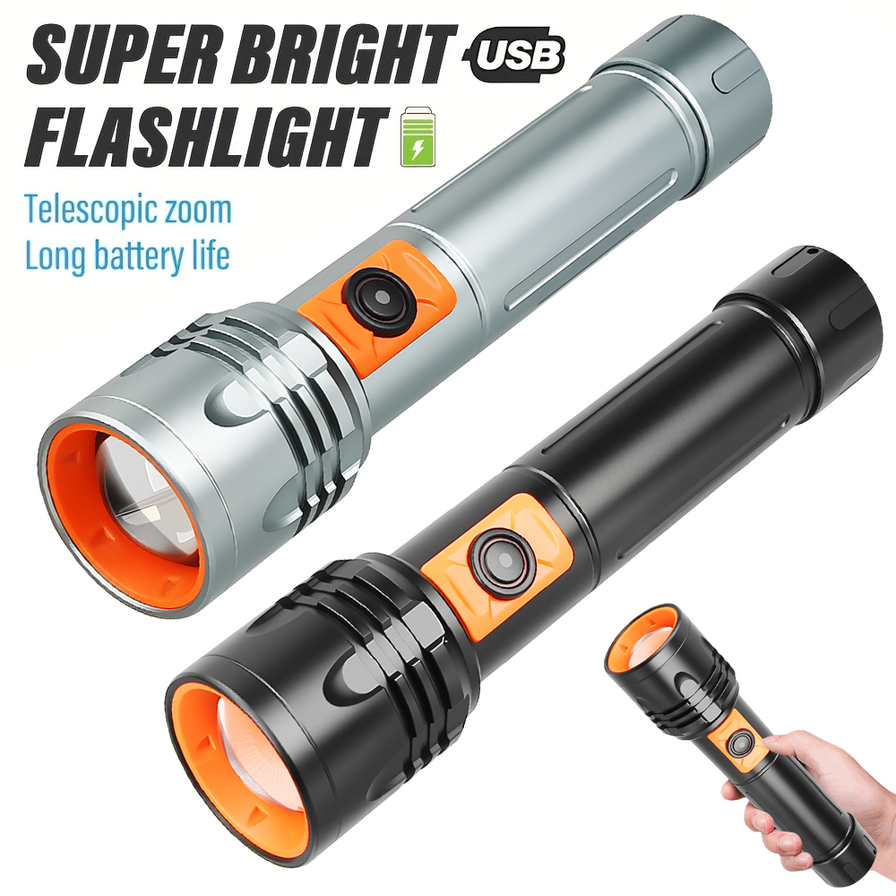 Tactical Flashlight Rechargeable - Krachtige LED-zaklamp Oplaadbare USB-zaklamp met telescopische