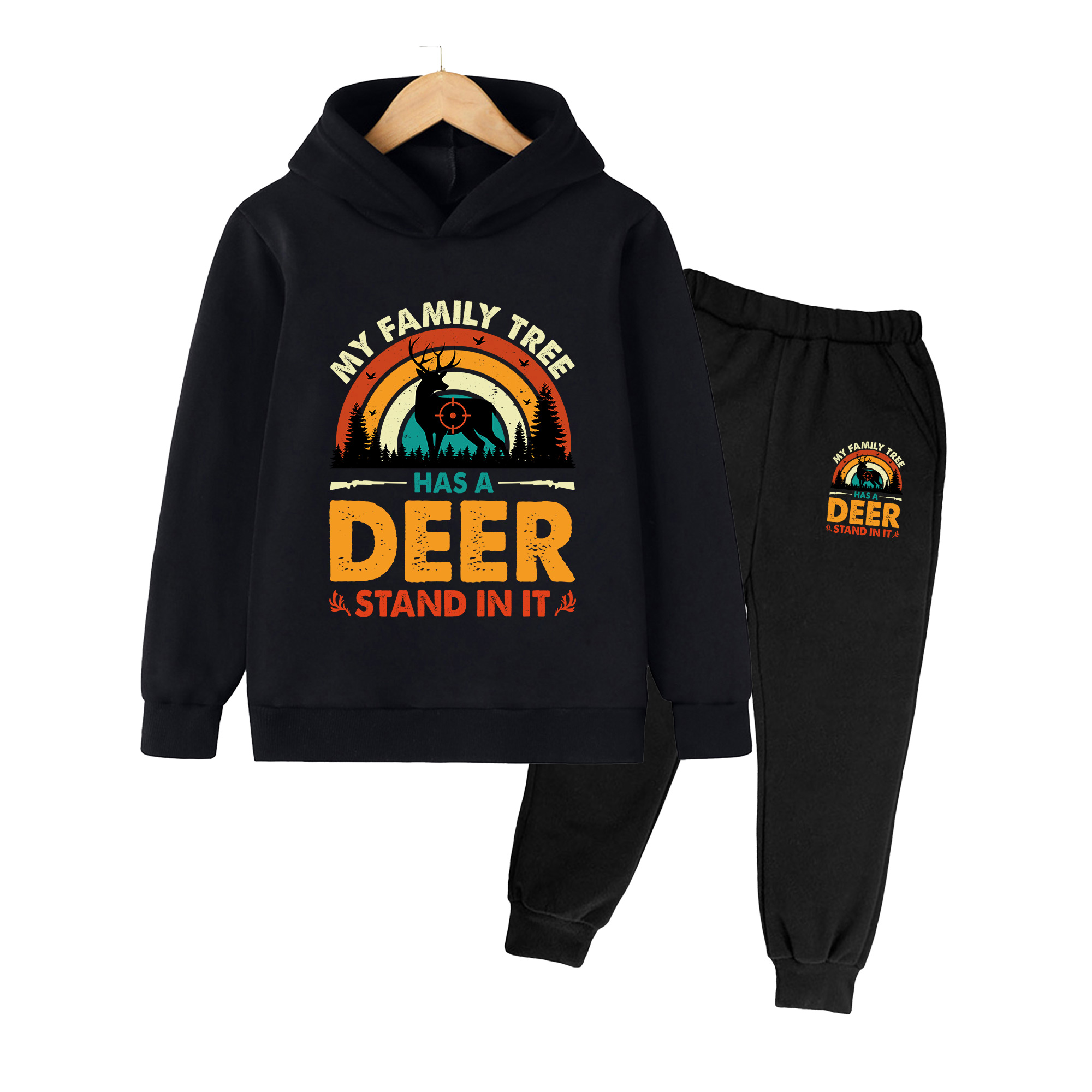 Outdoor Hunting Hoodie - Kinderhoodie & joggingbroek set, retro hertenjacht