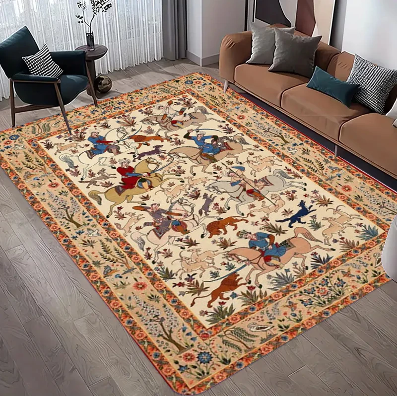Hunting Outdoor Rug - Vintage Perzisch jachtbloemenkleed, klassieke antislipmat voor