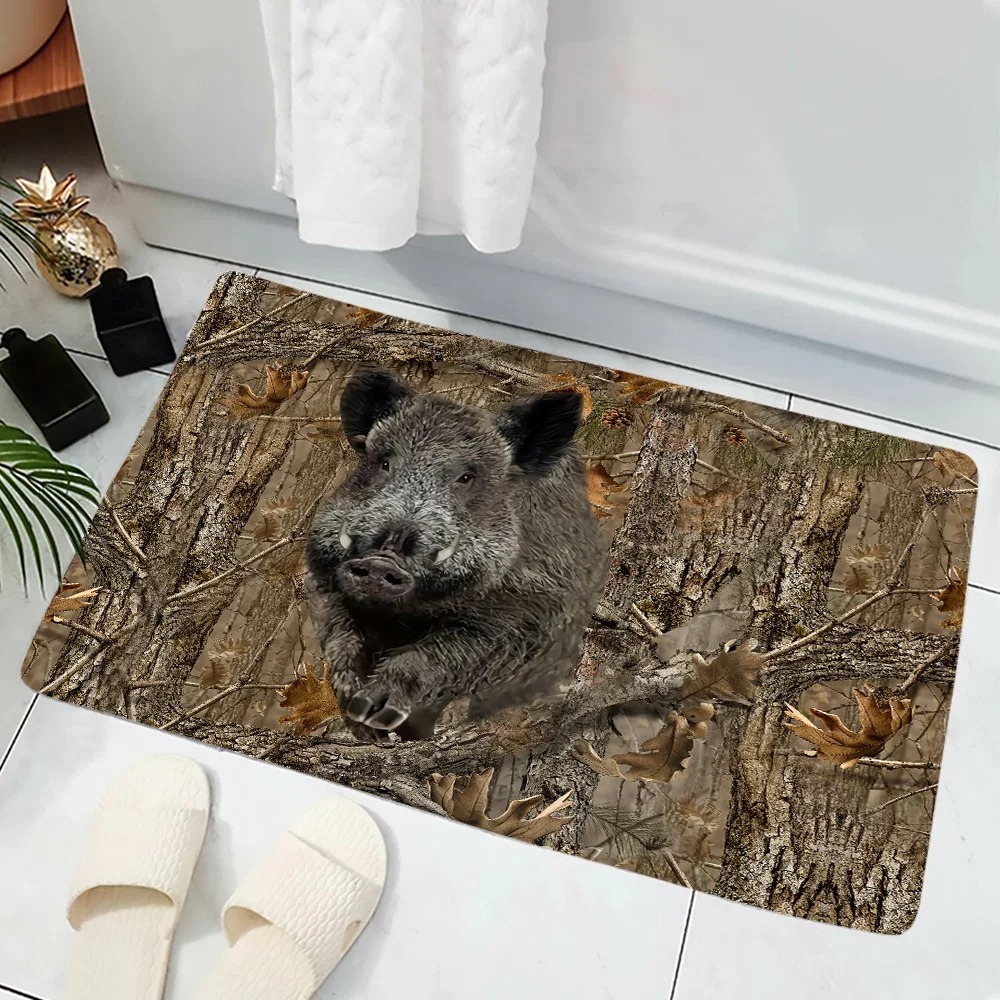 Hunting Outdoor Rug - Deurmat met camouflage- en boszwijnprint, antislipkleed