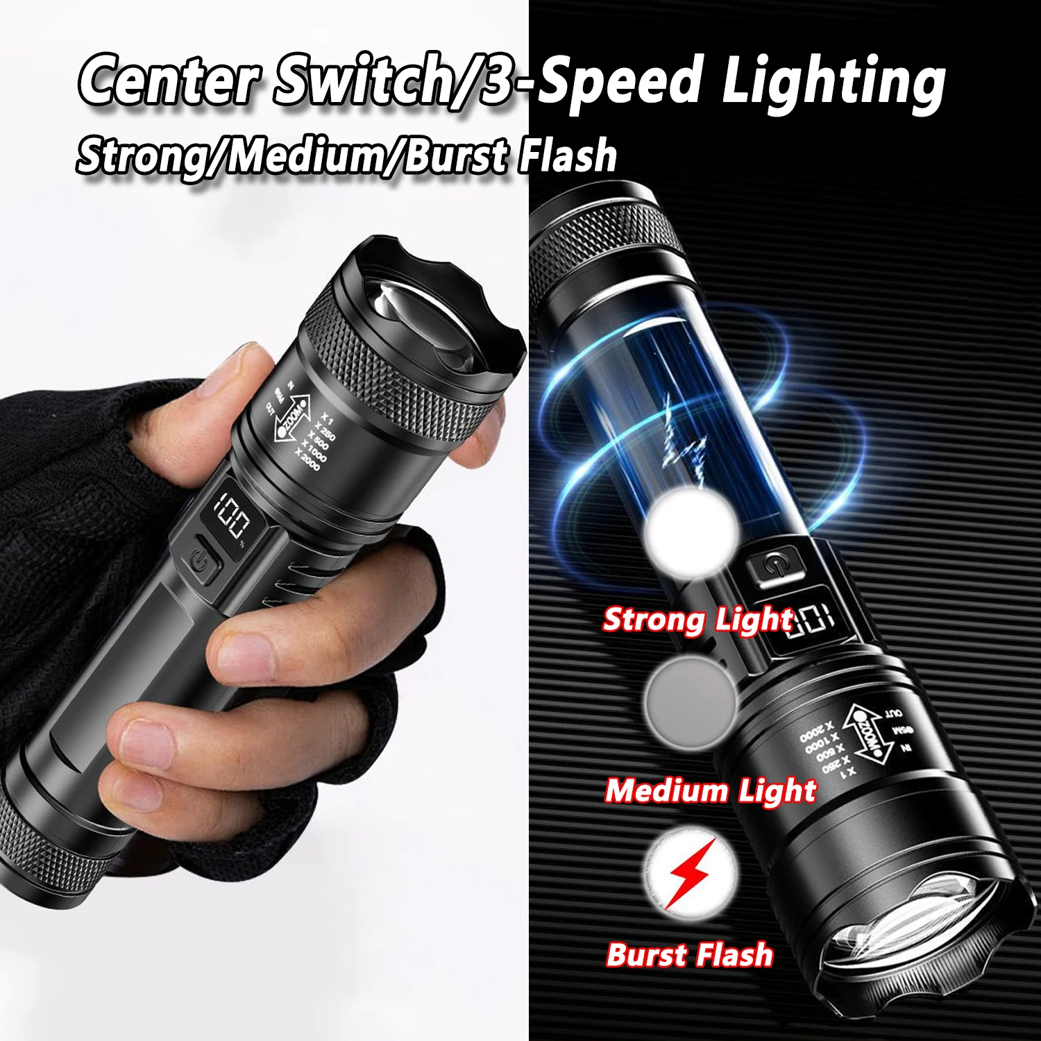 TY-908M Led-zaklamp 2000LM Typ - Tactical Flashlight Rechargeable recensie en prijs